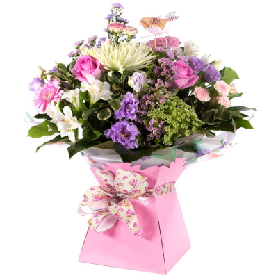 Sweet Pastels Hand Tied - Experience pure bliss with 'Sweet Pastels' from Twig & Twine, Helmsley. This enchanting bouquet, in soft pinks and purples, exudes elegance and is perfect for any celebration.
