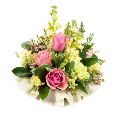 Pastel Posy - Pretty and feminine posy in pink and cream shades.



Your florist will create this round, posy-shaped arrangement in florist oasis foam which holds water. It is a traditional, but less formal style tribute than say a wreath, suitable for a funeral ceremony or commemoration. The flower stems are cut fairly short and inserted into the florist foam, holding them securely so the tribute retains is round shape for days to come.

Many varieties of flowers can be used, some of them known for lasting longer than others. They will often include oriental lilies, longi lilies, lizianthus, roses, chrysanthemums, bloom chrysanthemums, freesia, carnations, spray carnations, statice, wax flower, september flower, solidago, eryngium, hypericum berries, eucalyptus, ruscus, parviola, leather leaf, rosemary, mint and thyme. At Twig & Twine we like to include herbs in our designs, giving them a more cottage garden and natural appearance to the more formal foliages.