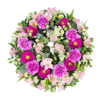 Strong Pink Wreath - Feminine and vibrant wreath in mixed pink shades.